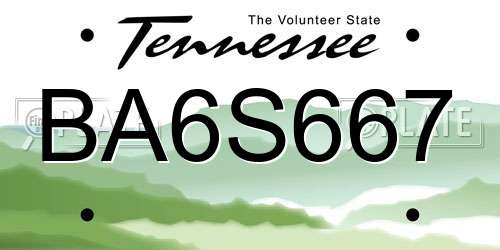 BA6S667 Tennessee License Plate
