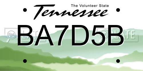 BA7D5B Tennessee License Plate