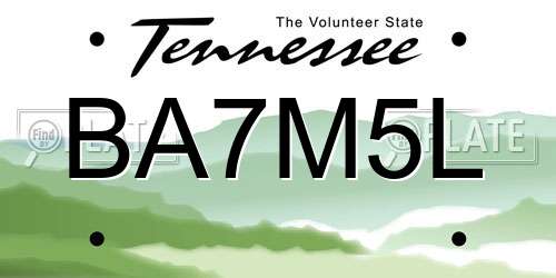 BA7M5L Tennessee License Plate