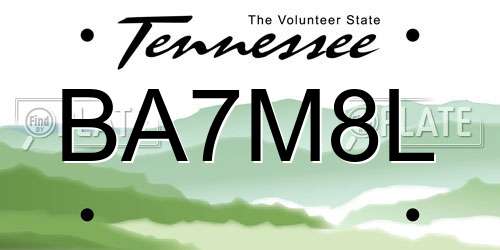 BA7M8L Tennessee License Plate