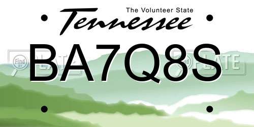 BA7Q8S Tennessee License Plate