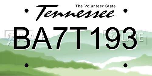 BA7T193 Tennessee License Plate