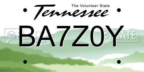 BA7Z0Y Tennessee License Plate