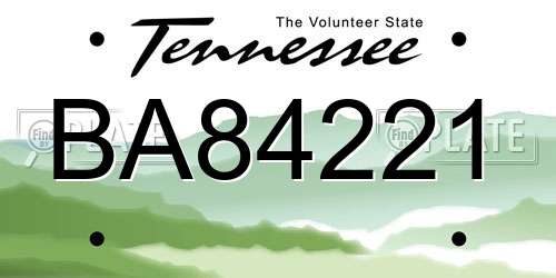 BA84221 Tennessee License Plate
