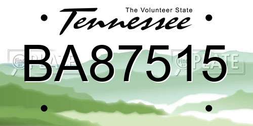 BA87515 Tennessee License Plate
