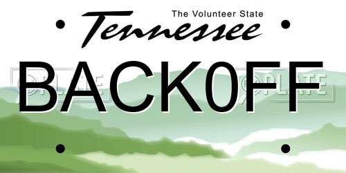BACK0FF Tennessee License Plate