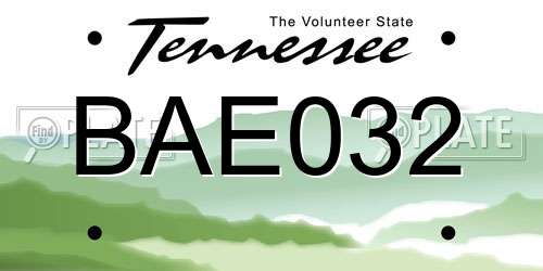 BAE032 Tennessee License Plate