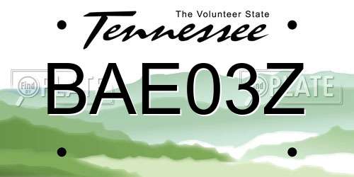 BAE03Z Tennessee License Plate