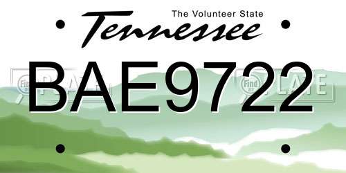 BAE9722 Tennessee License Plate