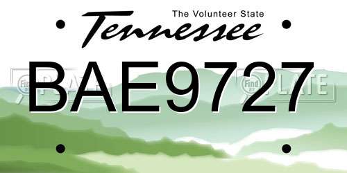 BAE9727 Tennessee License Plate