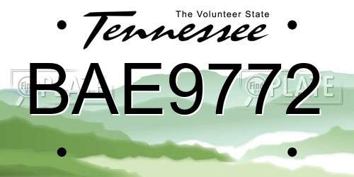 BAE9772 Tennessee License Plate