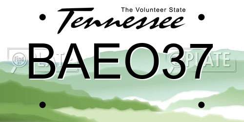 BAEO37 Tennessee License Plate