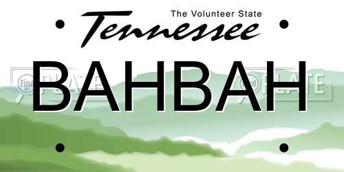 BAHBAH Tennessee License Plate