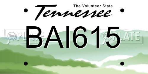 BAI615 Tennessee License Plate
