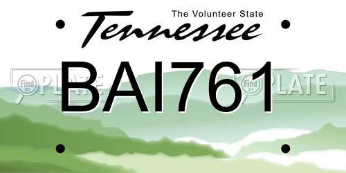 BAI761 Tennessee License Plate