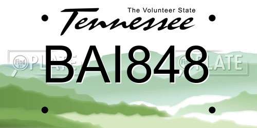 BAI848 Tennessee License Plate