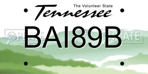 BAI89B Tennessee License Plate
