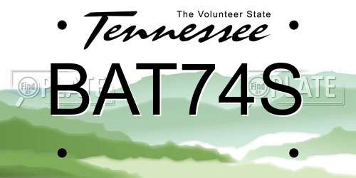 BAT74S Tennessee License Plate