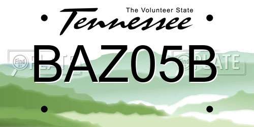 BAZ05B Tennessee License Plate