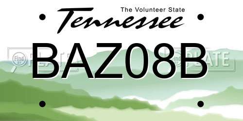 BAZ08B Tennessee License Plate