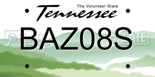 BAZ08S Tennessee License Plate