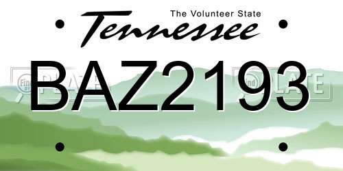 BAZ2193 Tennessee License Plate