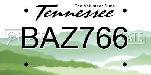 BAZ766 Tennessee License Plate