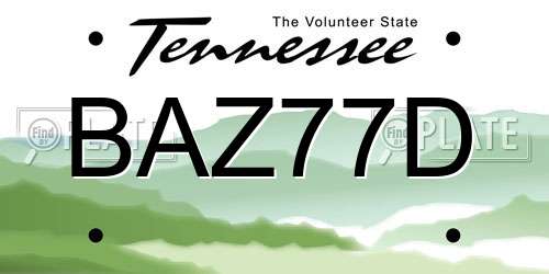 BAZ77D Tennessee License Plate