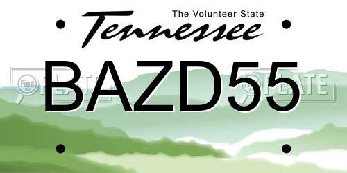 BAZD55 Tennessee License Plate