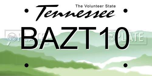 BAZT10 Tennessee License Plate