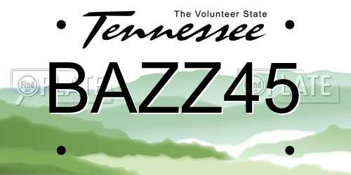 BAZZ45 Tennessee License Plate