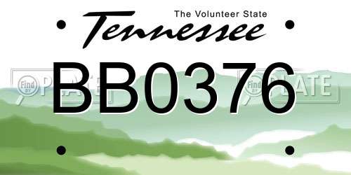 BB0376 Tennessee License Plate