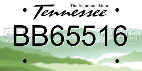 BB65516 Tennessee License Plate