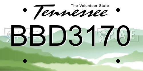 BBD3170 Tennessee License Plate
