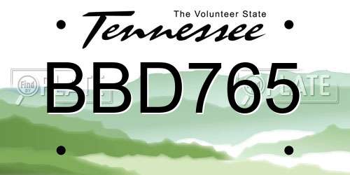 BBD765 Tennessee License Plate
