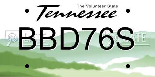 BBD76S Tennessee License Plate