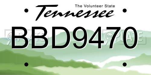 BBD9470 Tennessee License Plate
