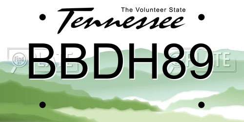 BBDH89 Tennessee License Plate