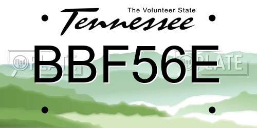 BBF56E Tennessee License Plate