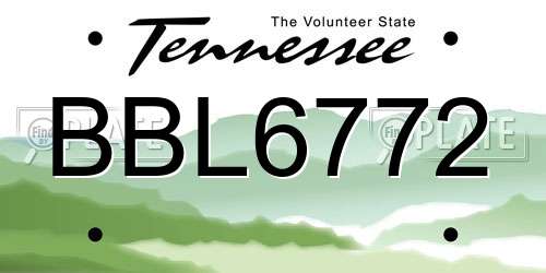 BBL6772 Tennessee License Plate
