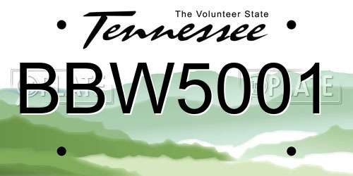 BBW5001 Tennessee License Plate