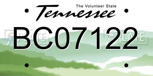 BC07122 Tennessee License Plate