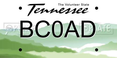 BC0AD Tennessee License Plate