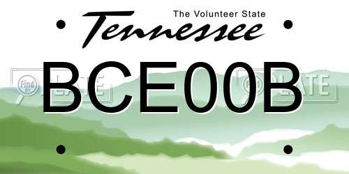 BCE00B Tennessee License Plate