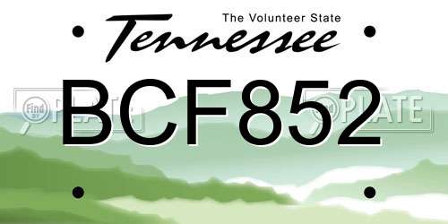 BCF852 Tennessee License Plate