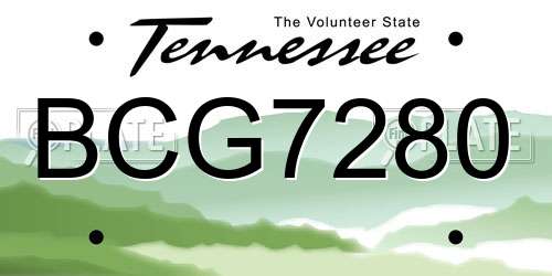 BCG7280 Tennessee License Plate