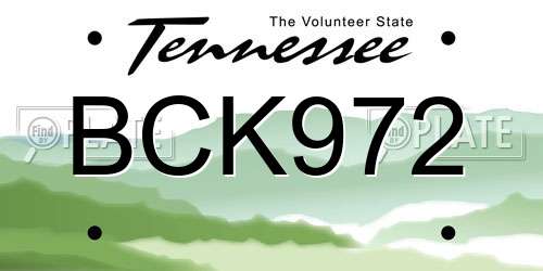 BCK972 Tennessee License Plate