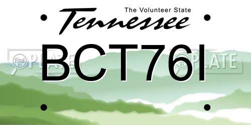 BCT76I Tennessee License Plate
