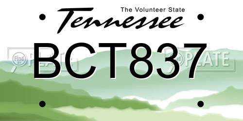 BCT837 Tennessee License Plate