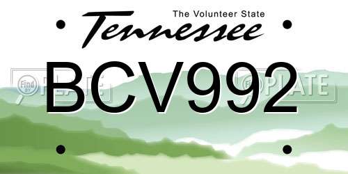 BCV992 Tennessee License Plate